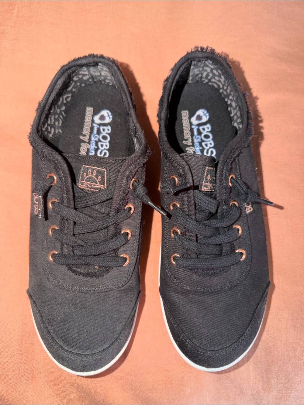 Skechers BOBS Black Canvas Lace-Up Sneakers with Copper Eyelets